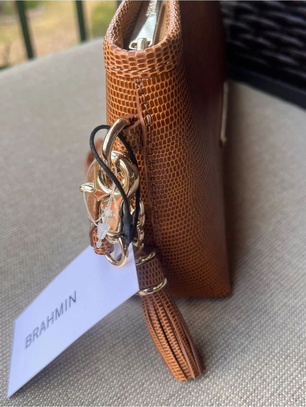 NWT Brahmin Kayla in TOBACCO ALL OVER LIZARD Clutch